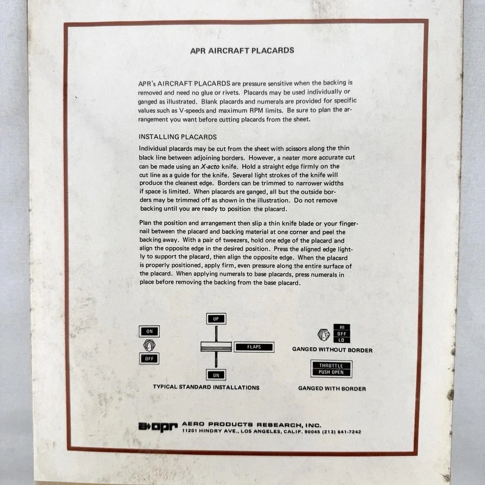 Vintage APR Aircraft Cockpit Placards 250+ Adhesive Labels Original Aviation NOS